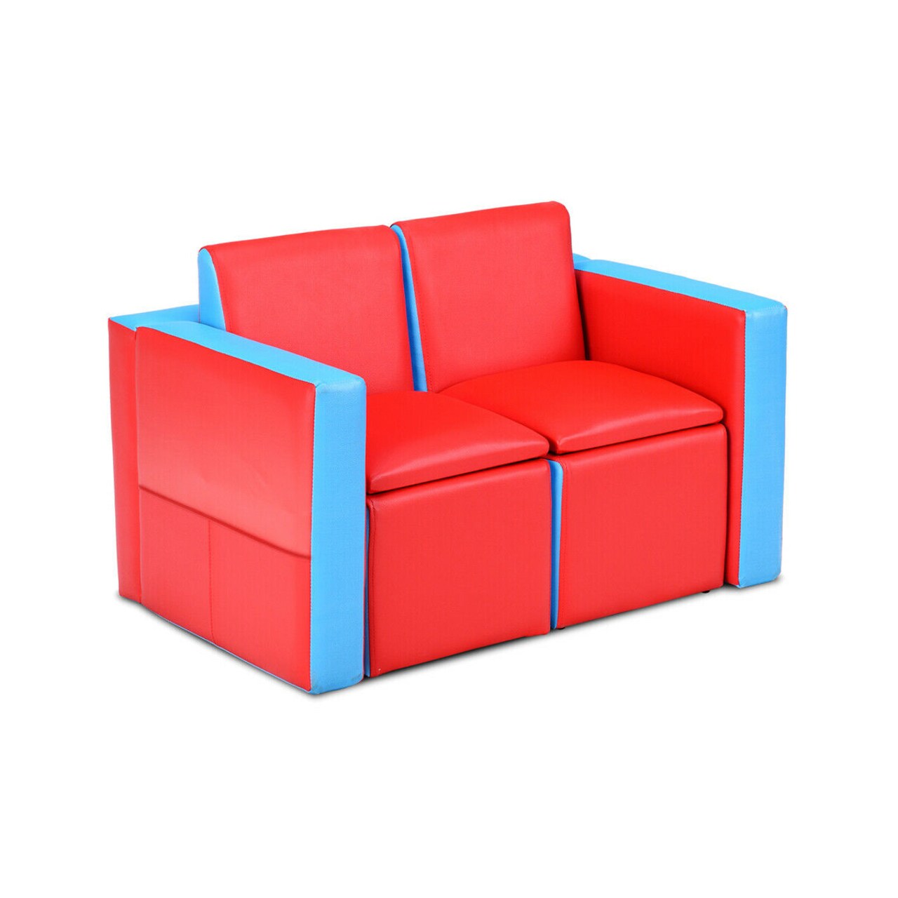 2 in 1 Multi-Functional Kids Sofa Table Chair Set with PVC Surface and Storage Box Under The Seat